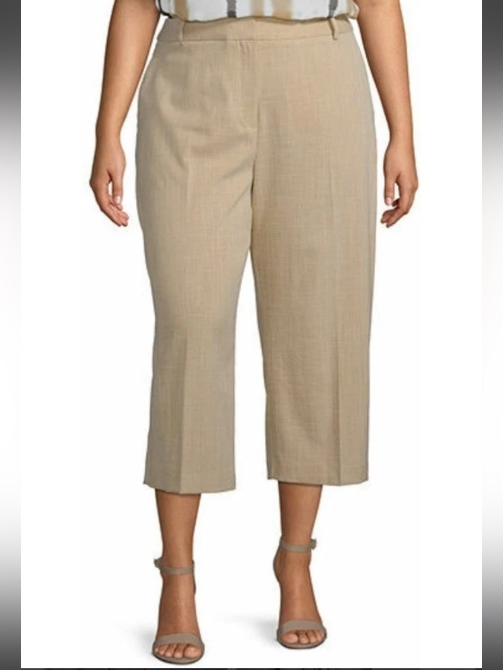 NEW Worthington Women’s High Waist Wide Leg Crop Pant Faux Linen Sesame 18W
